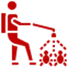 A red pixel art of a person with a backpack and a fire hydrant.