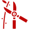 A red propeller on top of a green background.